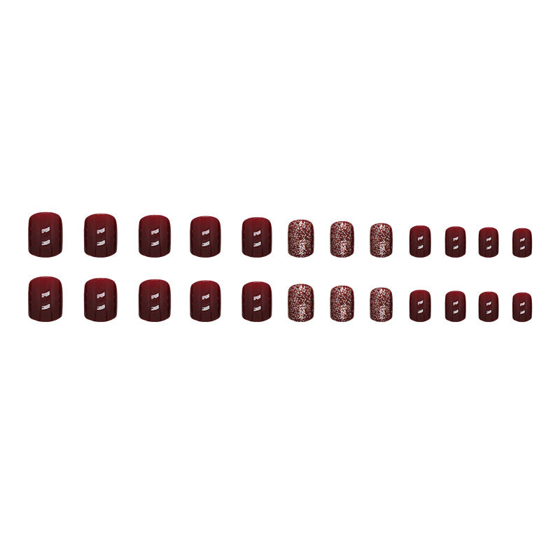 【Press-on Nail】【Short】Wine Red Flash Nail