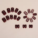 【Press-on Nail】【Short】Wine Red Flash Nail
